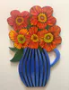 An original painting with a blue jug of flowers cut out on board by Lesley Campbell, available at The Little Gallery Whangamatā
