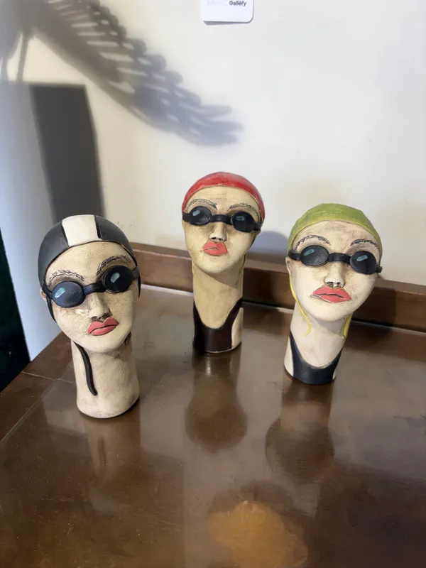 Original short ceramic swimming ladies by Nikky Seales, available at The Little Gallery Whangamatā