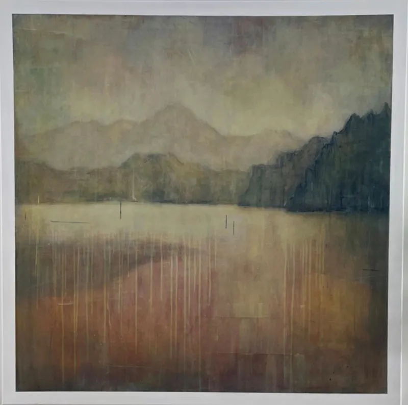 A painting of Whangamata Harbour in soft tones by Whangamata Artist Jo Cullen, available at The Little Gallery