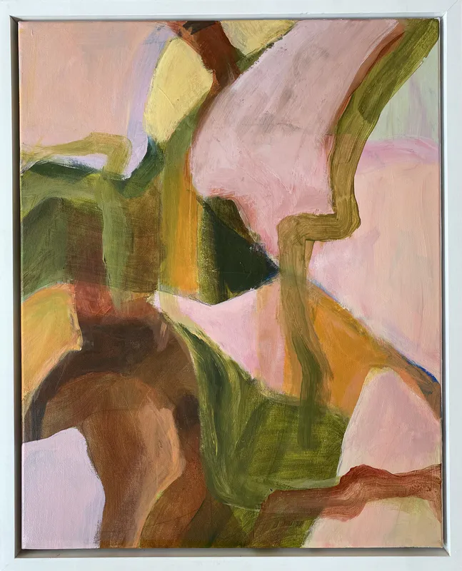 A colourful Abstract Acrylic patchwork painting by Susan Dunster, available at The Little Gallery Tairua
