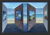 An original 3D visual trickery artwork with artwork and the sea in the background by John Wilson, available at The Little Gallery Tairua