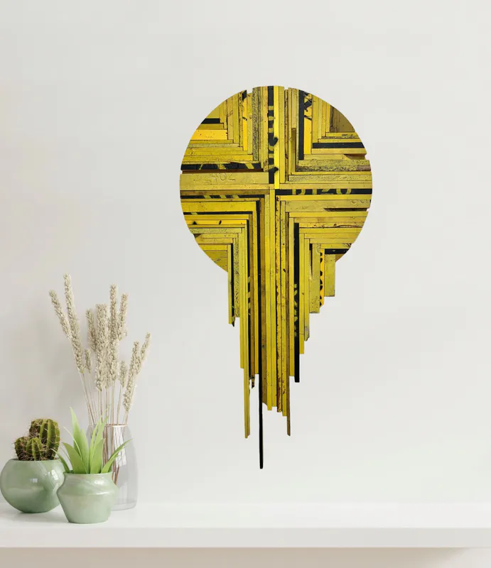 Yellow sculptured artwork made from beehives by Claudia Aalderink available at The Little Gallery in Tairua