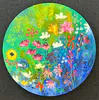 An original circular painting of flowers with a resin coating by Kristin Hyde, available at The Little Gallery Tairua
