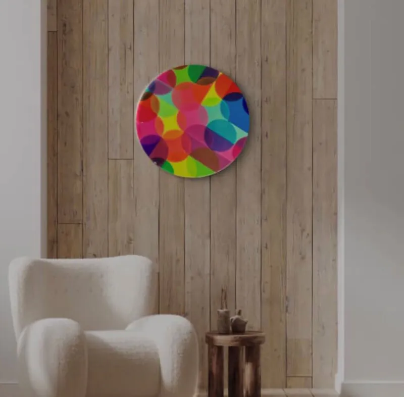 A colorful abstract painting with tinted resin by Pam Wildbore, available at The Little Gallery in Tairua