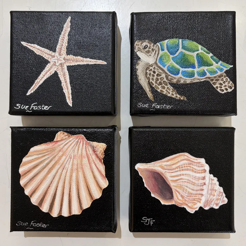 Original Acrylic Mini Canvases painted in Kiwiana and coastal themes by Sue Foster, available at The Little Gallery Tairua