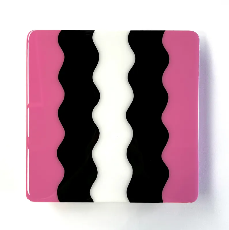 A contemporary resin coated artwork of pink Allsorts lolly by New Zealand artist Clint C, available from The Little Gallery Tairua