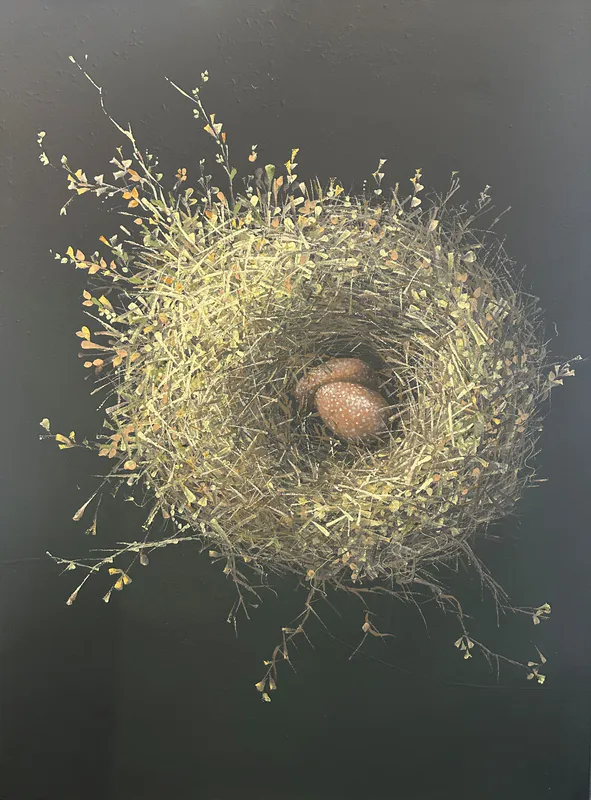 Original painting of birds nest with 2 eggs by Bernie Kirkham available at The Little Gallery in Whangamata