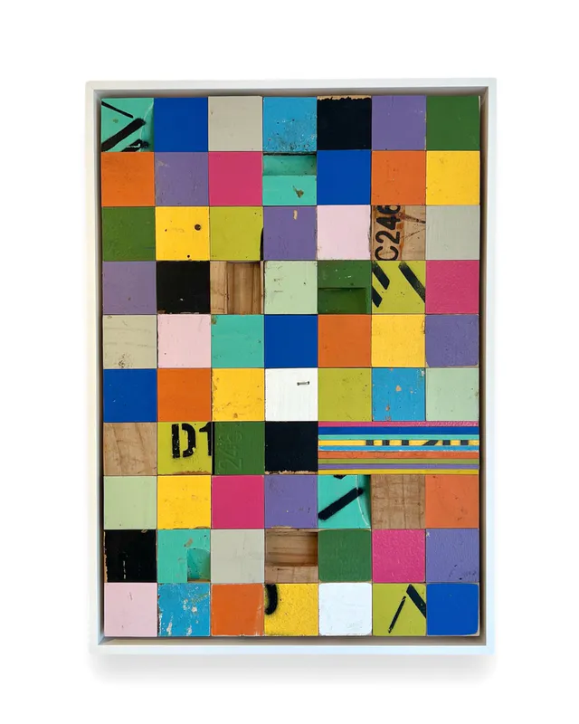 Recycled Beehive colourful blocks by New Zealand artist Claudia Aalderink, available at The Little Gallery Whangamata