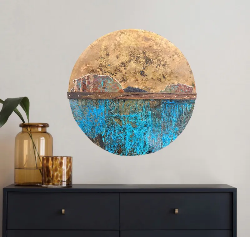 A copper wall art showcasing the Whangamata Islands by Jasmine Keir available at The Little Gallery