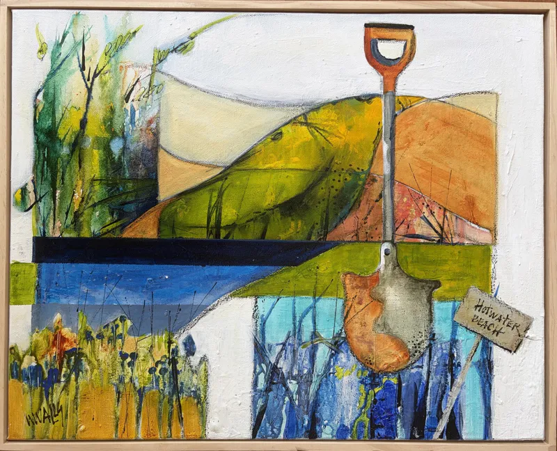 A colourful original painting of a spade at Hotwater Beach by Wendy Walls, available at The Little Gallery Tairua