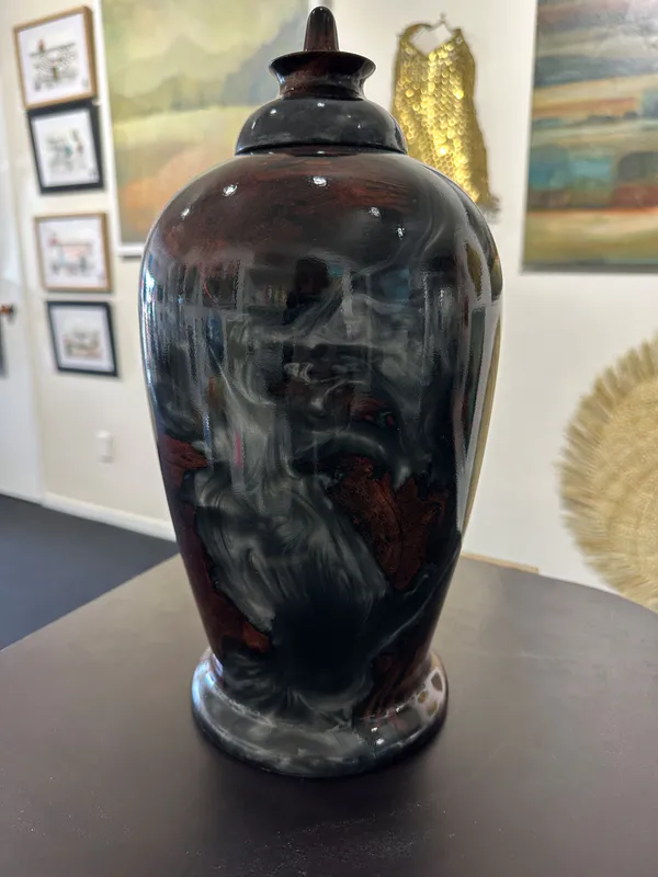 A vase made from pohutukawa and resin by Stephen Hodson available at The Little Gallery in Whangamata