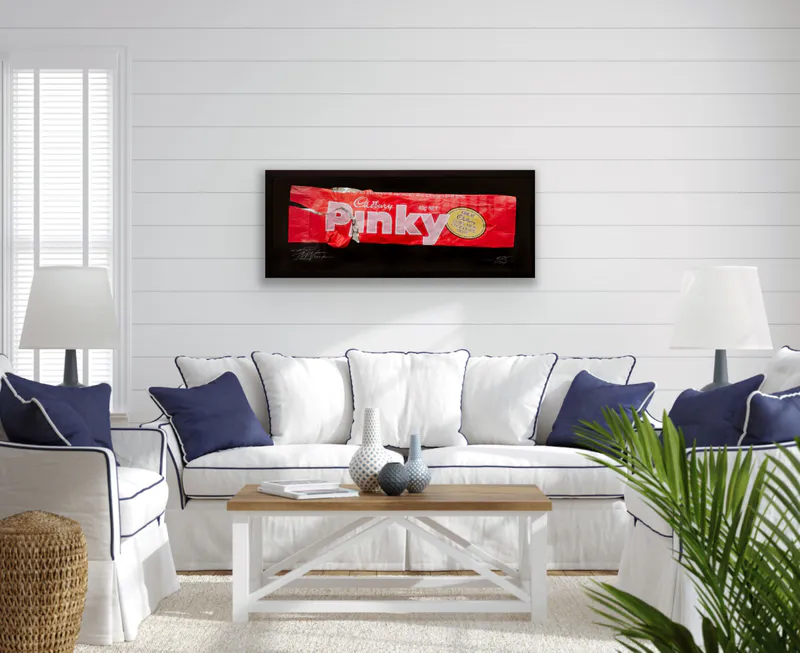Pinky is A limited edition print by Simon Lewis Wards of the Pinky Bar wrapper available at The Little Gallery Whangamata and Tairua