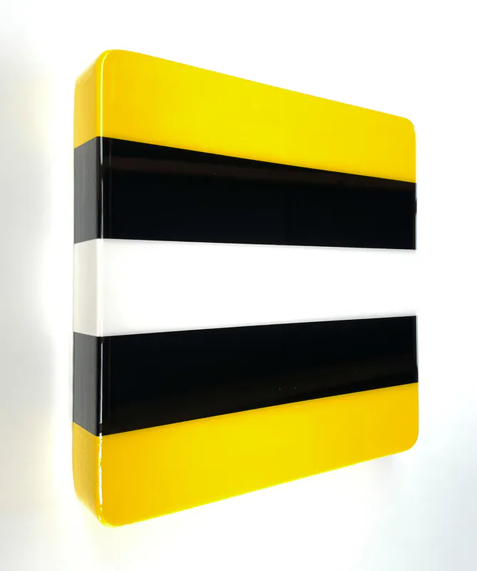 A contemporary resin coated artwork of yellow Allsorts lolly by New Zealand artist Clint C, available from The Little Gallery Tairua