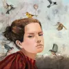 She talks to the birds - A fine art limited edition by New Zealand artist Hayley Hamilton, available at The Little Gallery Whangamata