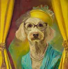 An original Mixed Media painting of a dog dressed in human clothing by Anita Gate, available at The Little Gallery Tairua