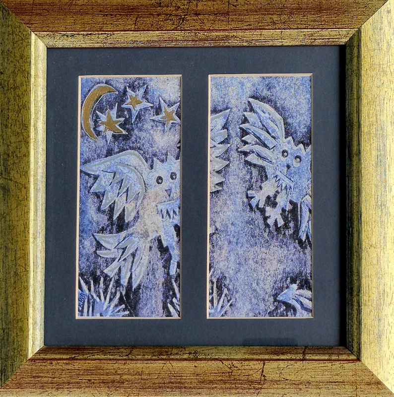 A print with Ruru (NZ Morepork) flight at night by Kate Hill, available at The Little Gallery Tairua