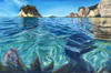 An original contemporary painting of offshore islands around Whangamata by New Zealand artist Jackie Hobbins, available at The Little Gallery Whangamata