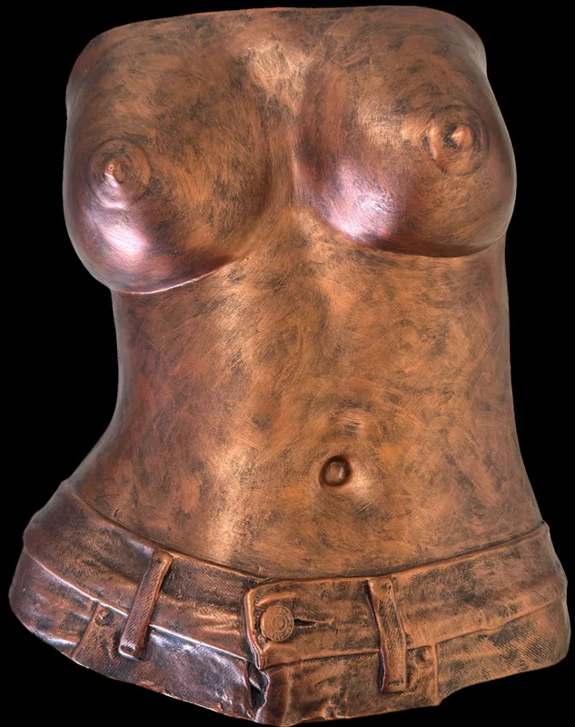 A Ceramic torso of a female figure in jeans by Paddy Bourke, available at The Little Gallery Whangamatā