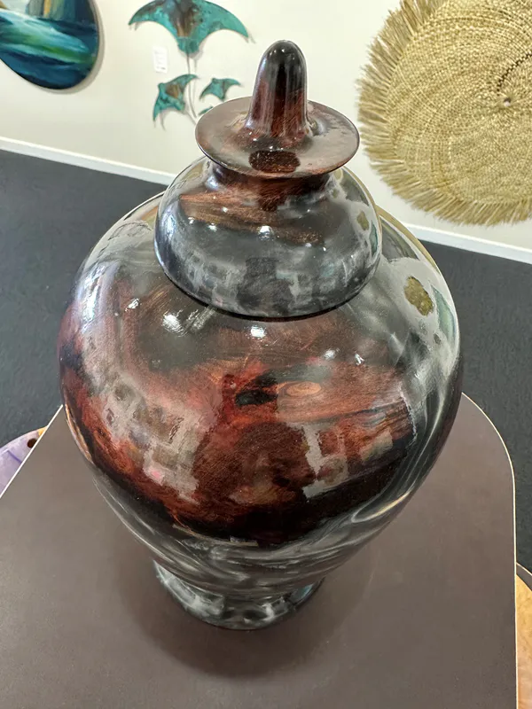 A vase made from NZ Pohutukawa wood and resin available at The Little Gallery in Tairua by artist Stephen Hodson
