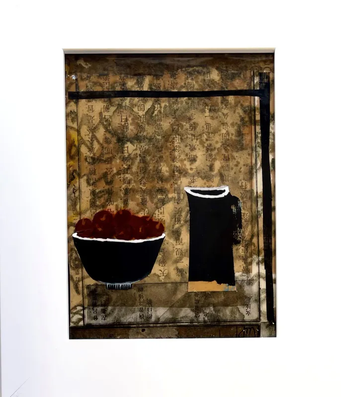 An original still life painting with a jug and fruit bowl by Joanne Mahoney, available at The Little Gallery Tairua