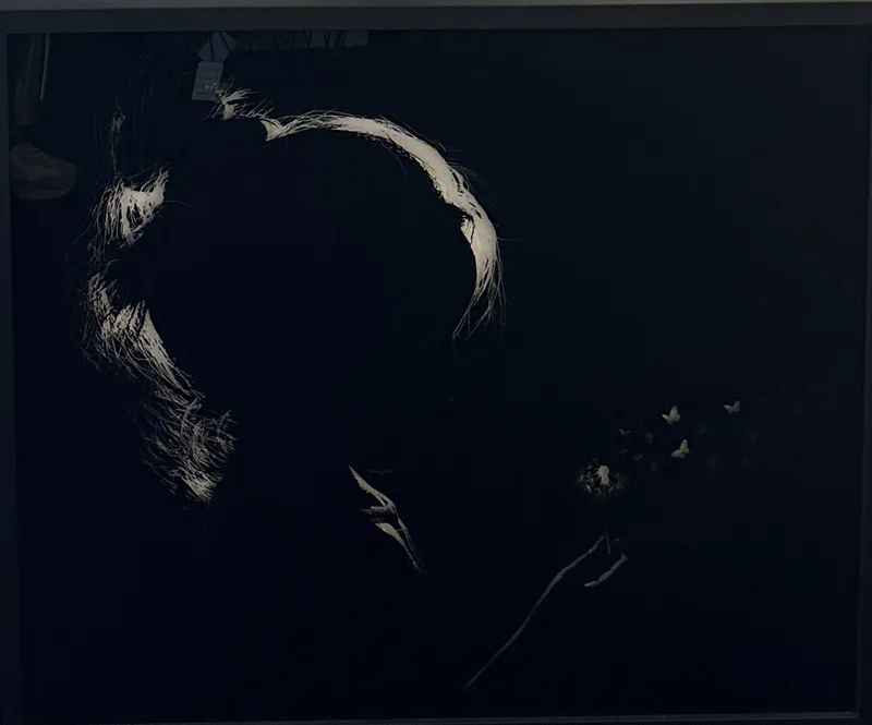 A reverse screenprint with black background by Lisa Grennell, available at The Little Gallery Whangamatā