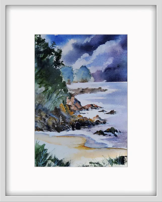 Time and Tide watercolor painting by Artist Jean McCann available at The Little Gallery in Tairua