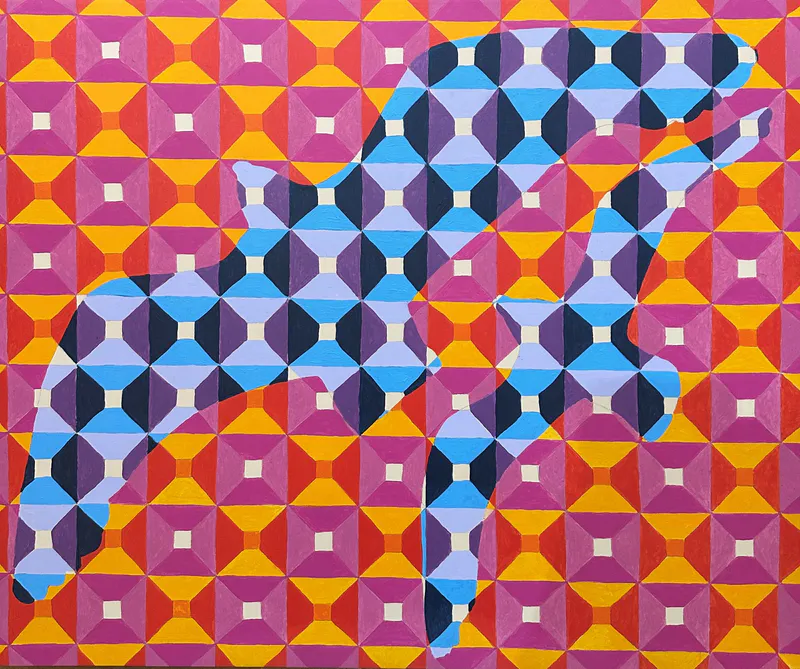 Bird geometric painting by Anna Nielsen available at The Little Gallery in Whangamata