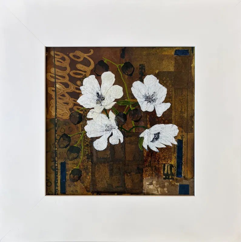 An original Mixed Media artwork with flowers by Joanne Mahoney, available at The Little Gallery Tairua