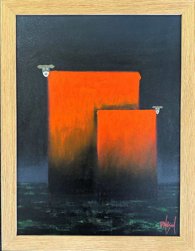 An original contemporary Oil painting of mother and calf by New Zealand artist John Wilson, available at The Little Gallery Tairua
