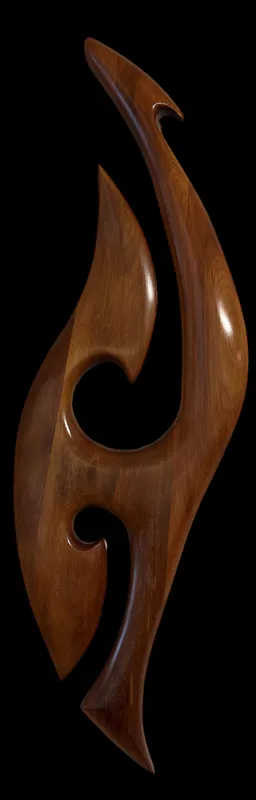 A hand-carved Matai sculpture by Ron Stark, available at The Little Gallery Whangamata