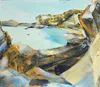 An original Acrylic painting of a coastal scene applied with palette knife by Sarah Gordon, available at The Little Gallery Tairua