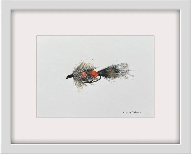 An original painting of a fishing lure by New Zealand artist Christina Cashmore, available at The Little Gallery Tairua
