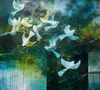 An original Mixed Media painting by Julie Whyman with soaring birds, available at The Little Gallery Whangamata