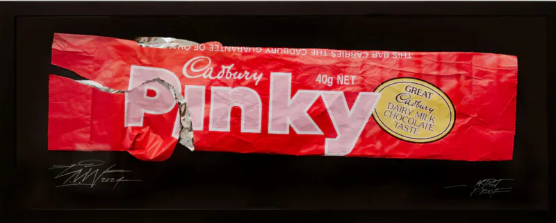 Pinky is A limited edition print by Simon Lewis Wards of the Pinky Bar wrapper available at The Little Gallery Whangamata and Tairua
