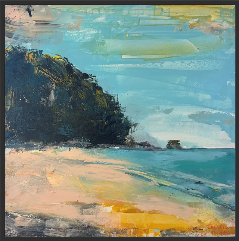 A contemporary fine art original of Whiritoa beach by Christian Nicholson, available at The Little Gallery Whangamata
