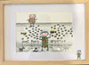 A contemporary artistic sketch of crayon drawn children and graffiti by John Wilson, available at The Little Gallery Tairua