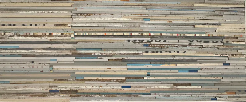 A strata patterned wall sculpture made from beehives by Artist Ron Hall available at The Little Gallery in Whangamata