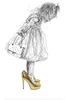 An adorable depiction of a little girl trying on her mum's shoes by Lisa Grennell, available at The Little Gallery Tairua