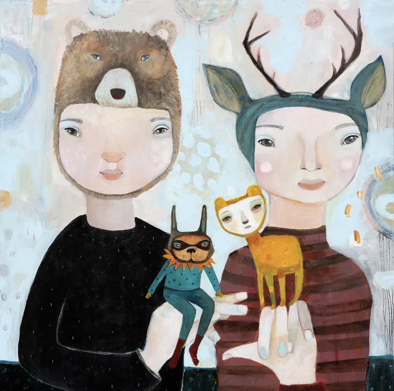 A limited edition print with two figures by Hayley Hamilton, available at The Little Gallery Tairua