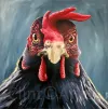 A contemporary art print of a rooster by New Zealand artist Clint C, available at The Little Gallery Tairua