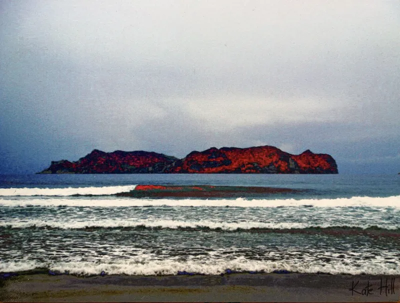 A digital print of Slipper Island by Kate Hill, available at The Little Gallery Tairua