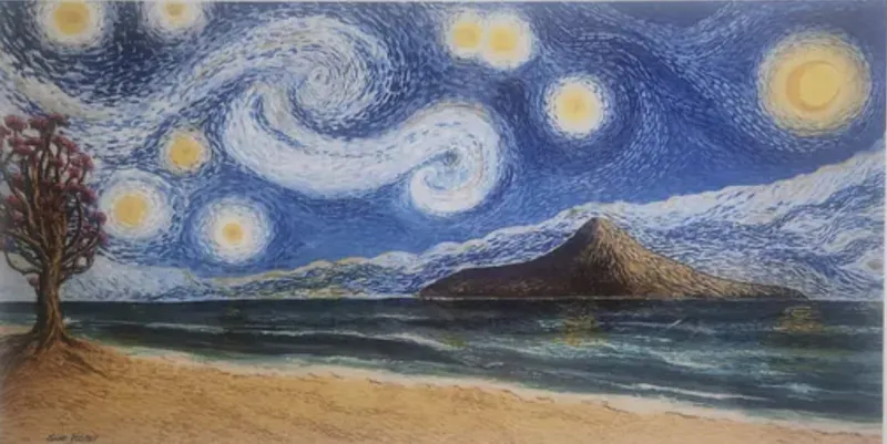 Paku painted through the eyes of Vincent Van Gogh by New Zealand artist Sue Foster, available at The Little Gallery Tairua
