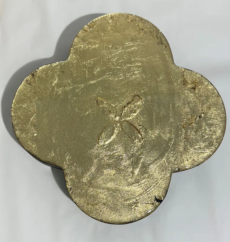 An original wall art with gold leaf on Quatrefoil board by Kristin Hyde, available at The Little Gallery Whangamata