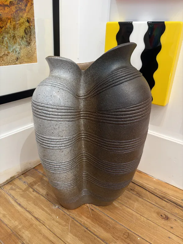 A handmade clay abstract pot by Ian Webster, available at The Little Gallery Whangamata