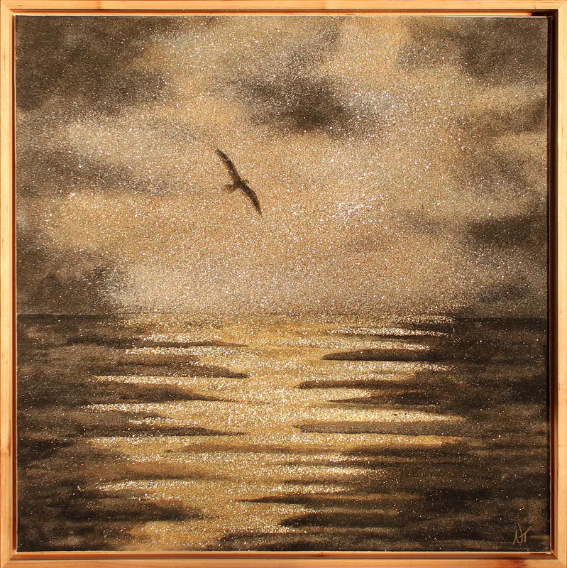 An original Mixed Media artwork with New Zealand sands and gold leaf by Nancy Tschetner, available at The Little Gallery Whangamata