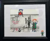 A contemporary artistic sketch of crayon drawn people and graffiti by John Wilson, available at The Little Gallery Whangamata