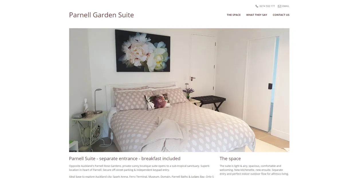 Luxury bed and breakfast Parnell Auckland Garden Suite New Zealand