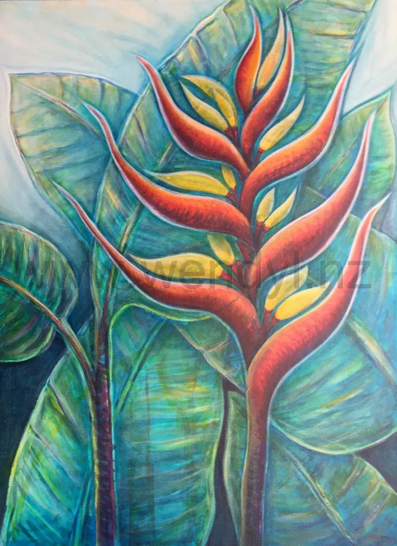 Garden Goddess. Heliconia painting by Wendy Laurenson